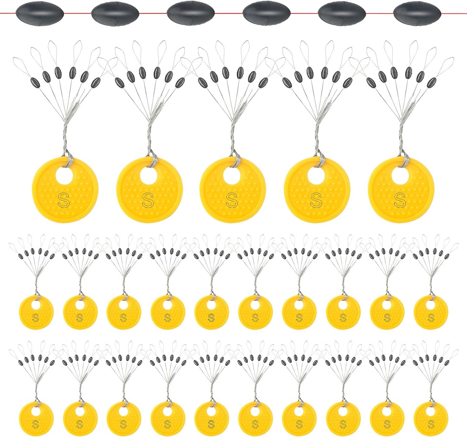 Realure 150/300 stuks rubberen stoppers voor vissen, 6-in-1 rubberen kralen, vissen, kleine koordstoppers, vissen, forelstoppers, vissen voor 0,1 - 0,43 mm lijn, stoppers, vissen en zinker stops,
