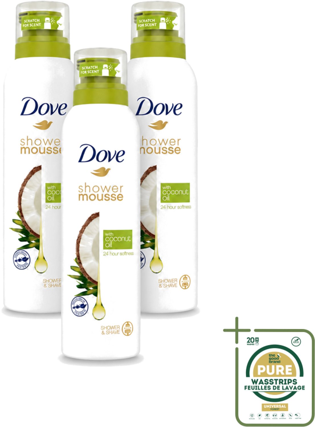 3 x Dove - Douchemousse - Coconut Oil - Voedend en verzorgend - 200 ml - Wasstrips - Douchemousse - Kokosolie - Voedend - Huid Verzorging - Scheren
