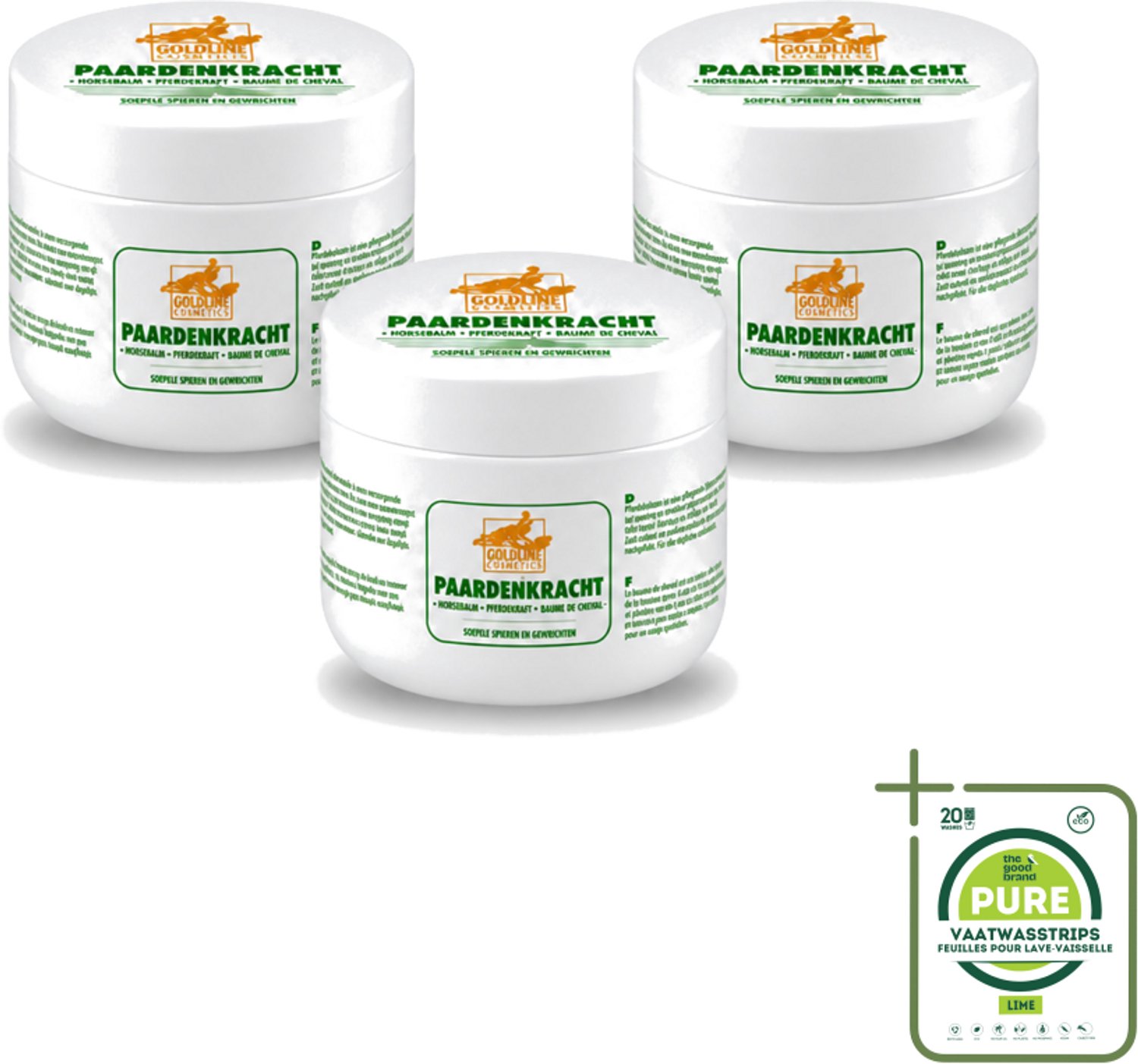 3 x Goldline - Bodycrème - Paardenkracht - Herstel & Verzorging - 250 ml - Grootverpakking - Vaatwasstrips - Paardenkracht Bodycrème - Huid Herstel - Huid Verzorging - Spieren Verzorgen - Gewrichten Verzorgen