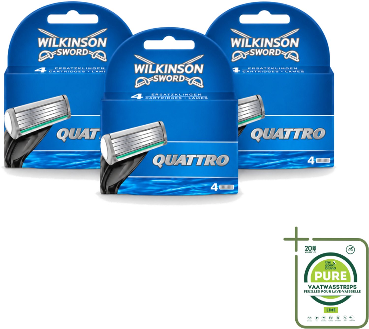 3 x Wilkinson - Navulmesjes Quattro - Met Precisietrimmer - 4 scheermesjes - Grootverpakking - Scheermesjes - Navulmesjes - Precisietrimmer - Titaniumcoating - Huidvriendelijk