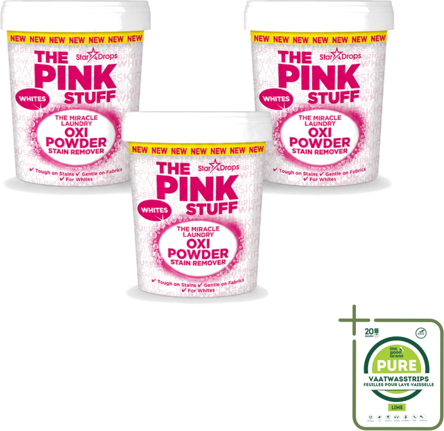 3 x The Pink Stuff - Vlekverwijderaar - Voor Witte Was - 1kg - Grootverpakking - Vaatwasstrips - Vlekverwijderaar Wit - Wasmiddel Voor Witte Stoffen - Vlekken Verwijderen - Voorwasmiddel - Wasmiddel Poeder