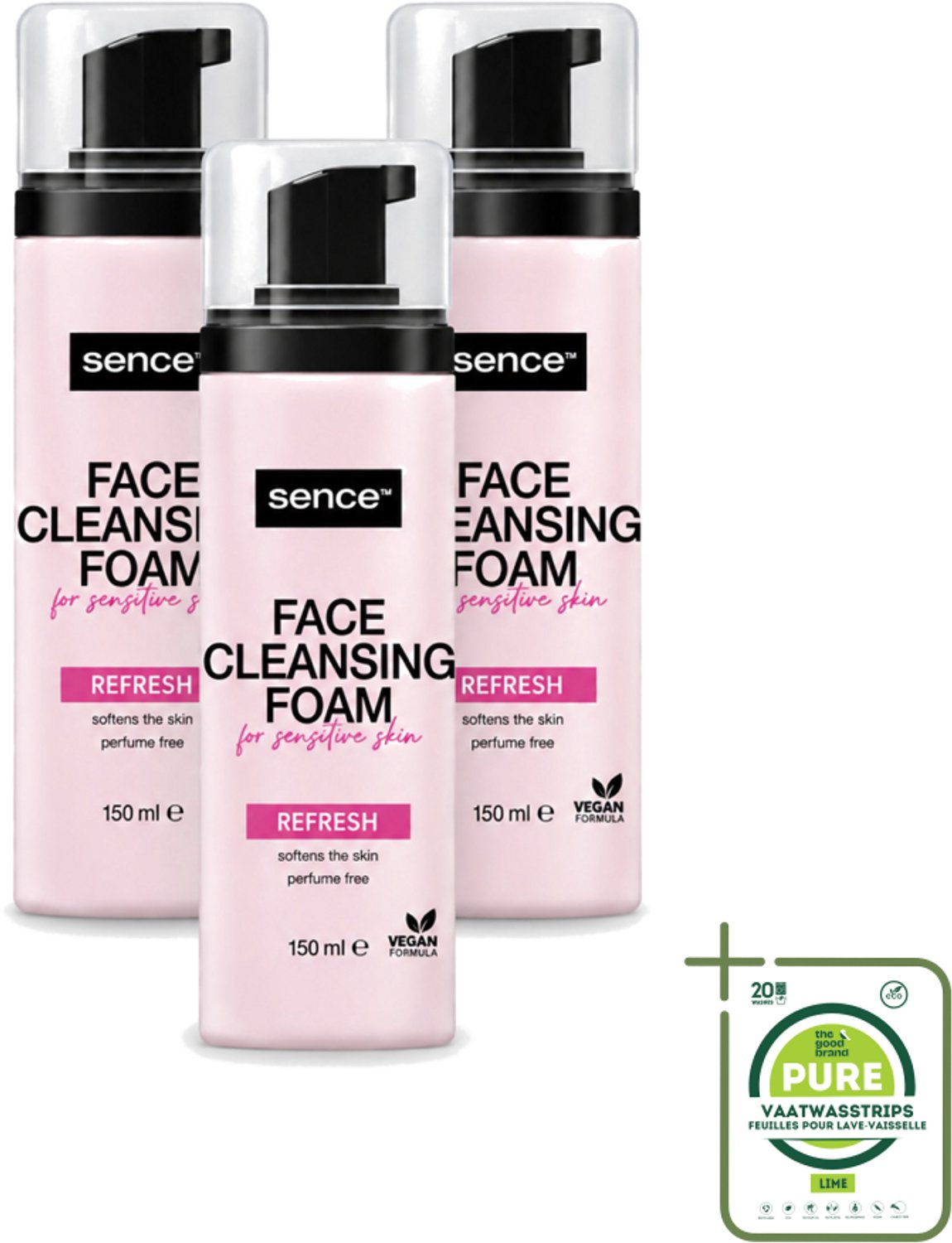 3 x Sence - Gevoelige Huid - Gezichtsreiniger - Foam - 150 ml - Grootverpakking - Vaatwasstrips - Gevoelige Huid Reinigen - Gezichtsreiniger Foam - Poriën Reinigen - Make-up Verwijderen - Kalmerende Reiniger