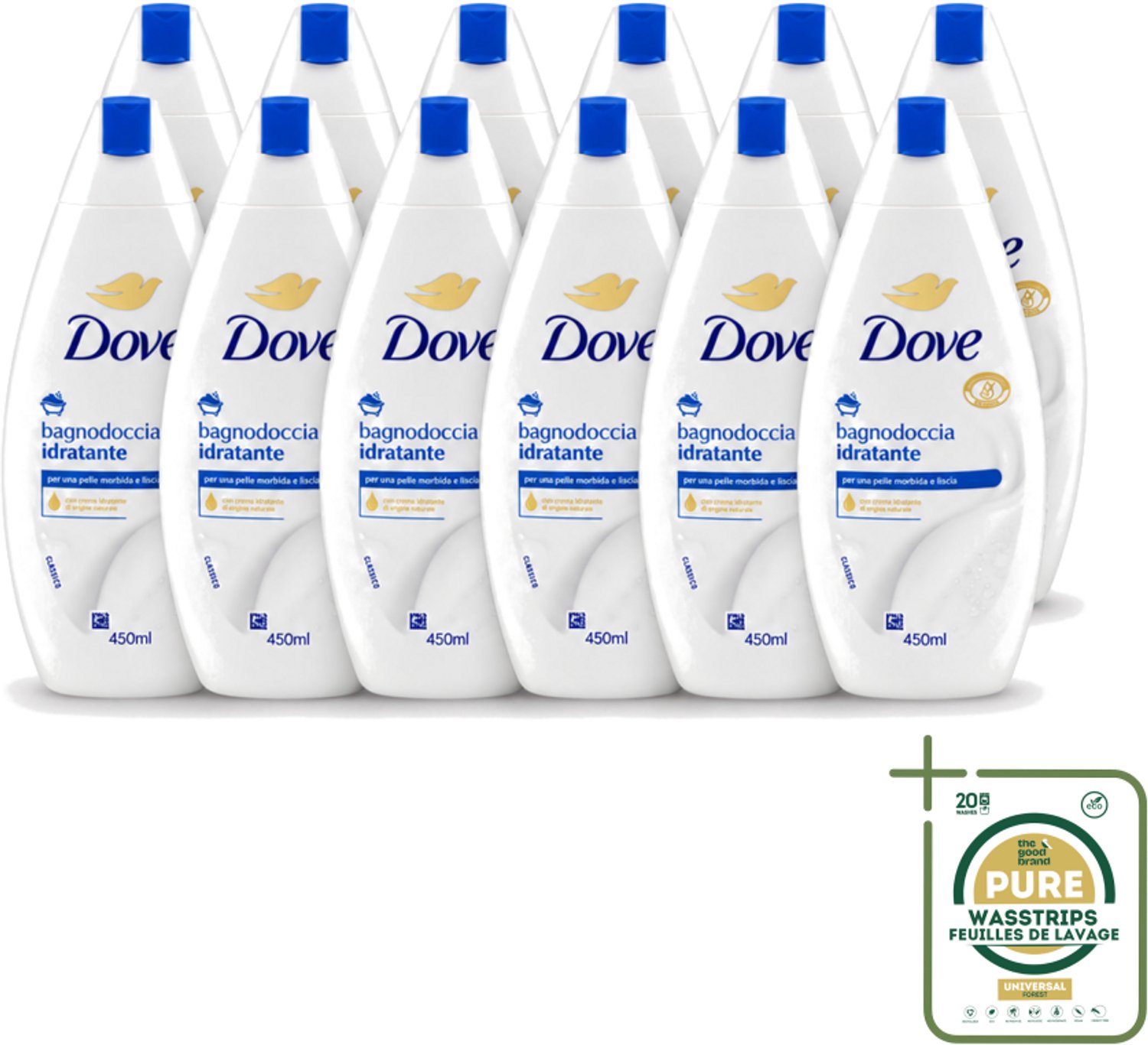 12 x Dove – Douchegel – Hydraterend – 450 ml - Wasstrips - Douchegel - Hydraterende Douchegel - Huidverzorging - Milde Douchegel - Zachte Huid