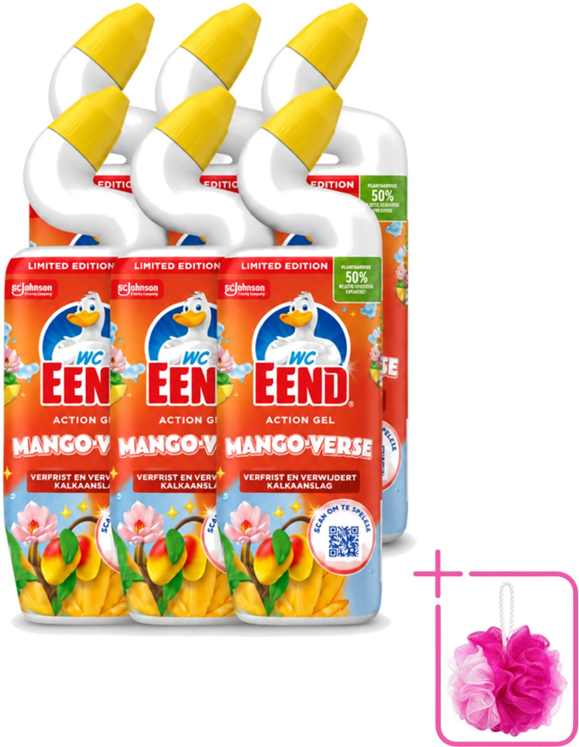 6 x WC Eend – Toiletgel – Action Gel Mango Fresh – 750 ml - Bulkverpakking - Toiletreiniger - Douchemop - Wc reinigen