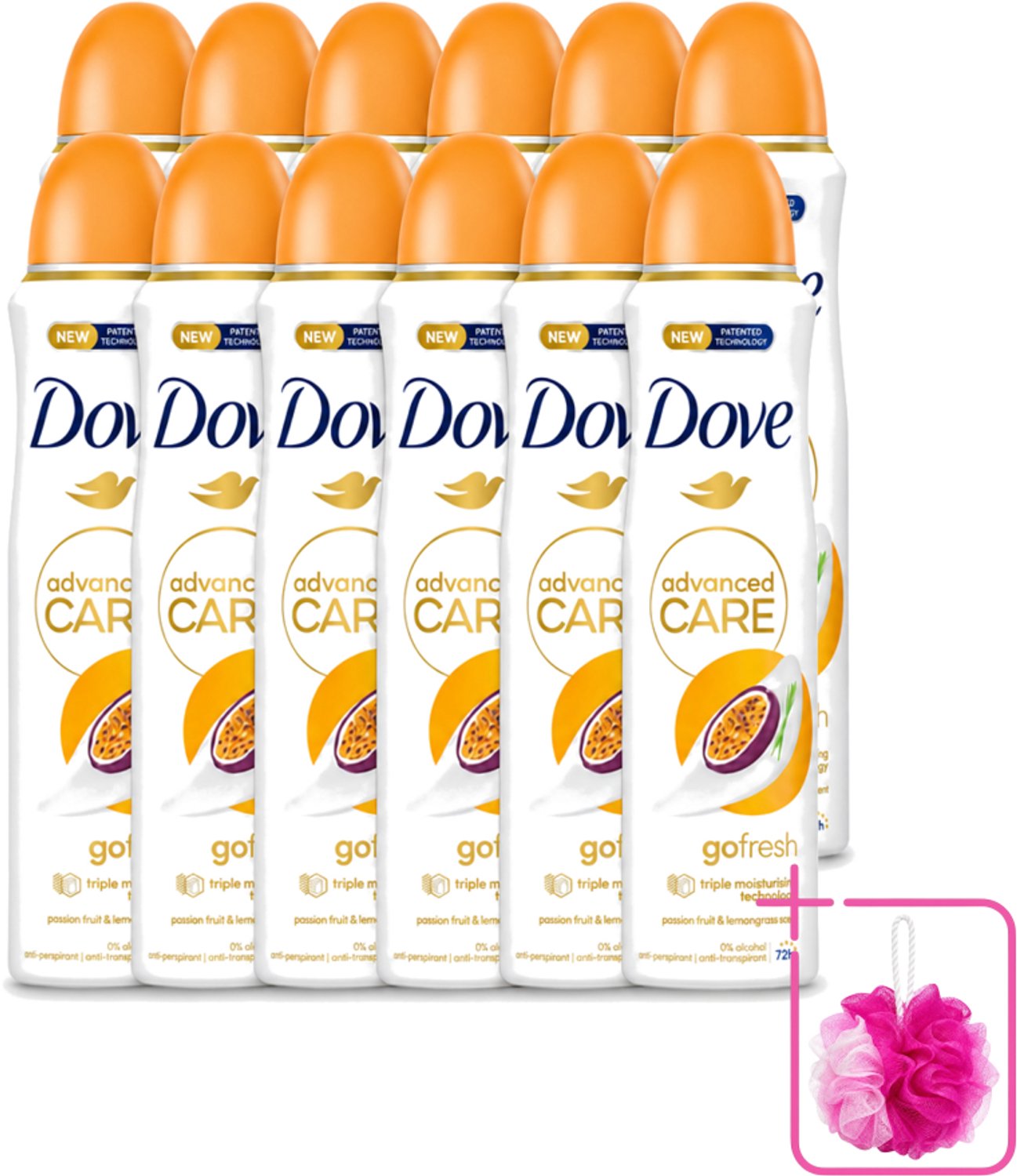 12 x Dove – Deodorant Spray – Passion Fruit – 250 ml - Bulkverpakking - Passievrucht deodorant - Douchemop - Frisse geur