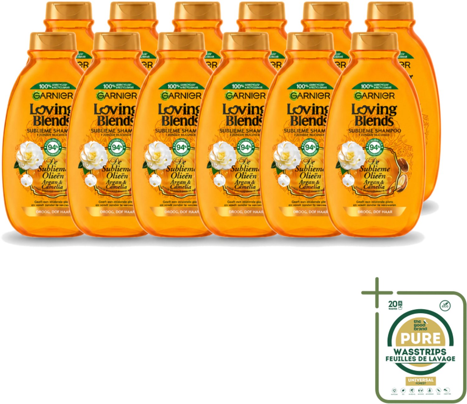 12 x Garnier - Loving Blends - Shampoo - Argan & Cameliaolie - Droog & Dof Haar - 300 ml - Wasstrips - Droog Haar - Dof Haar - Haarvoeding - Haarherstel - Arganolie