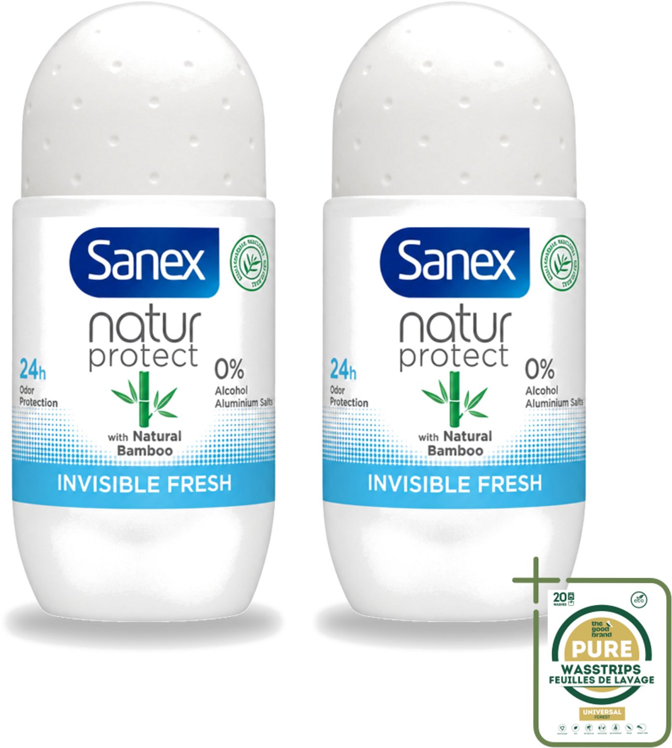2 x Sanex – Deo Roll-on – Bamboo Invisible Fresh – 50 ml - Wasstrips - Bamboo Deodorant - Onzichtbare Deodorant - Deodorant Roll-on - Frisheid - Kledingbescherming