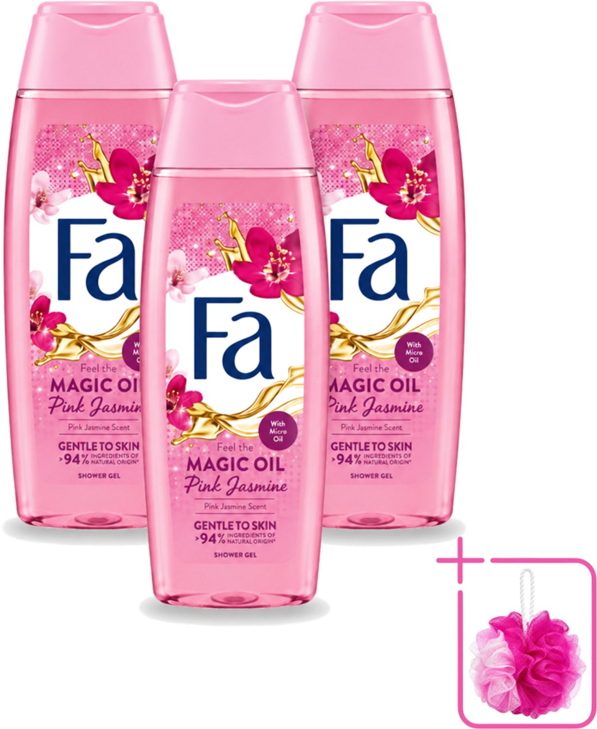 3 x Fa – Douchegel – Magic Oil Pink Jasmine – 250 ml - Bulkverpakking - Douchegel - Douchemop - Roze jasmijn