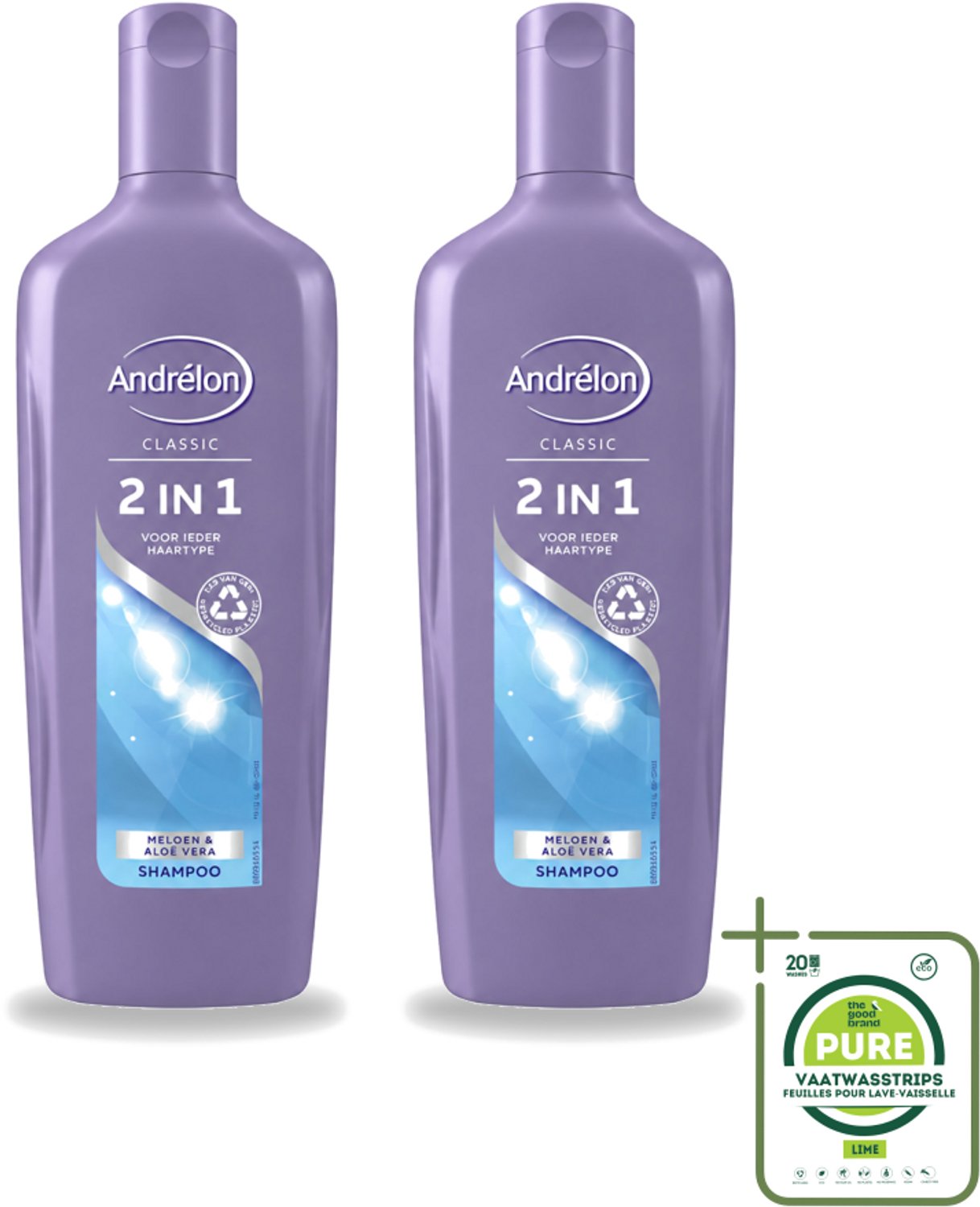 2 x Andrélon - 2-in-1 - Shampoo - Voor Snel & Effectief Wassen - 300 ml - Grootverpakking - Vaatwasstrips - 2-in-1 Shampoo En Conditioner - Snel Wassen - Haar Verzorgen - Meloen En Aloë Vera - Hydraat