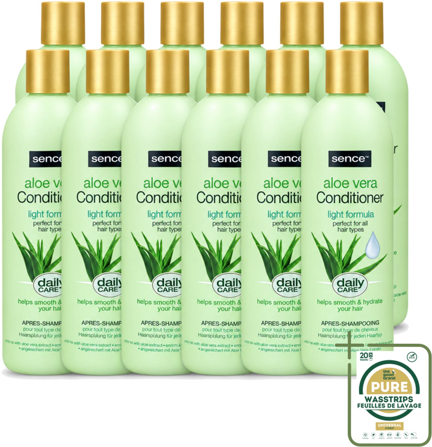12 x Sence - Aloë Vera - Conditioner - Hydraterend - 400 ml - Wasstrips - Aloë Vera Conditioner - Droog Haar Conditioner - Beschadigd Haar Conditioner - Hydraterende Conditioner - Haar Herstel
