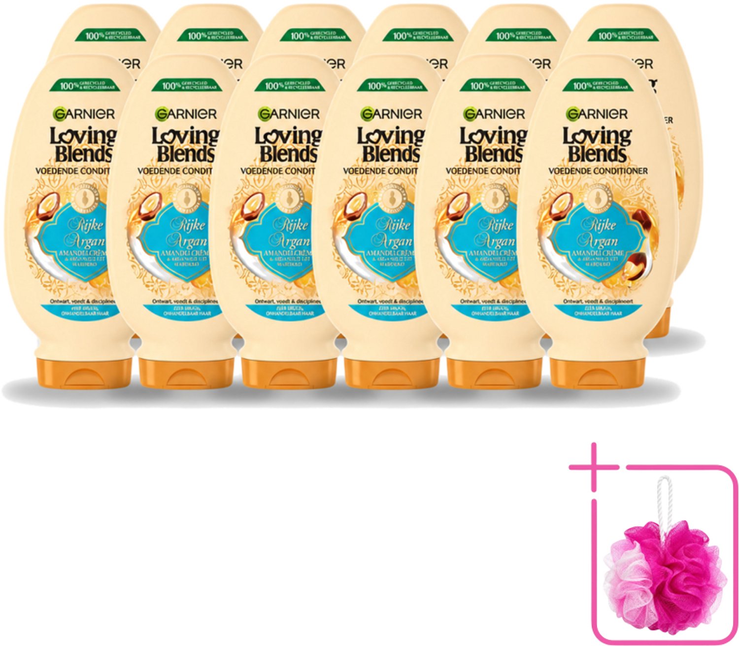 12 x Garnier - Loving Blends - Conditioner - Rijke Argan - Zeer Droog Onhandelbaar Haar - 250 ml - Bulkverpakking - Conditioner voor droog haar - Douchemop - Arganolie voor haar