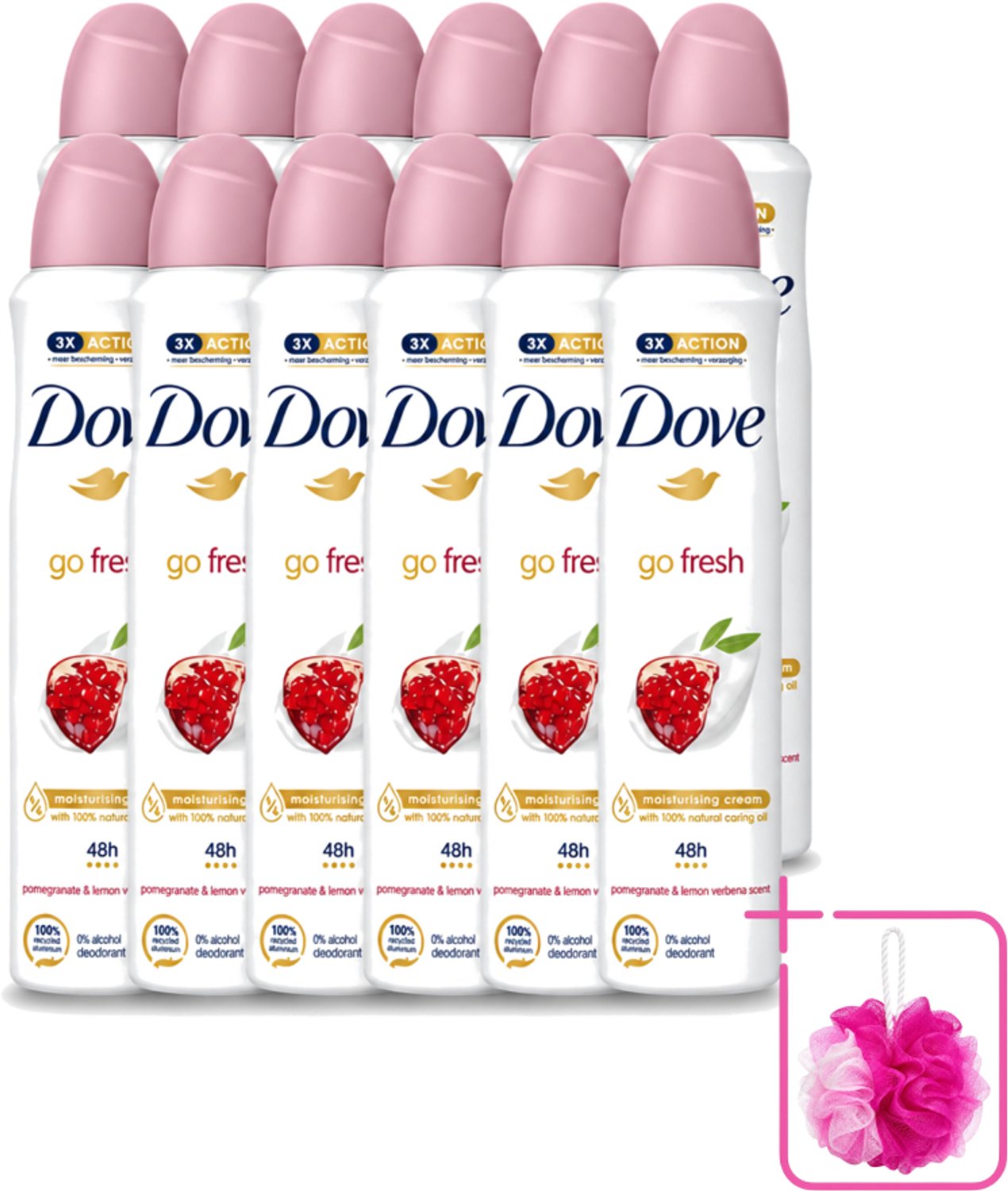 12 x Dove - Deodorant - Spray Go Fresh - Granaatappel - Fruitige geur - 250 ml - Bulkverpakking - Dove Deodorant Spray - Douchemop - Geurige anti-transpirant
