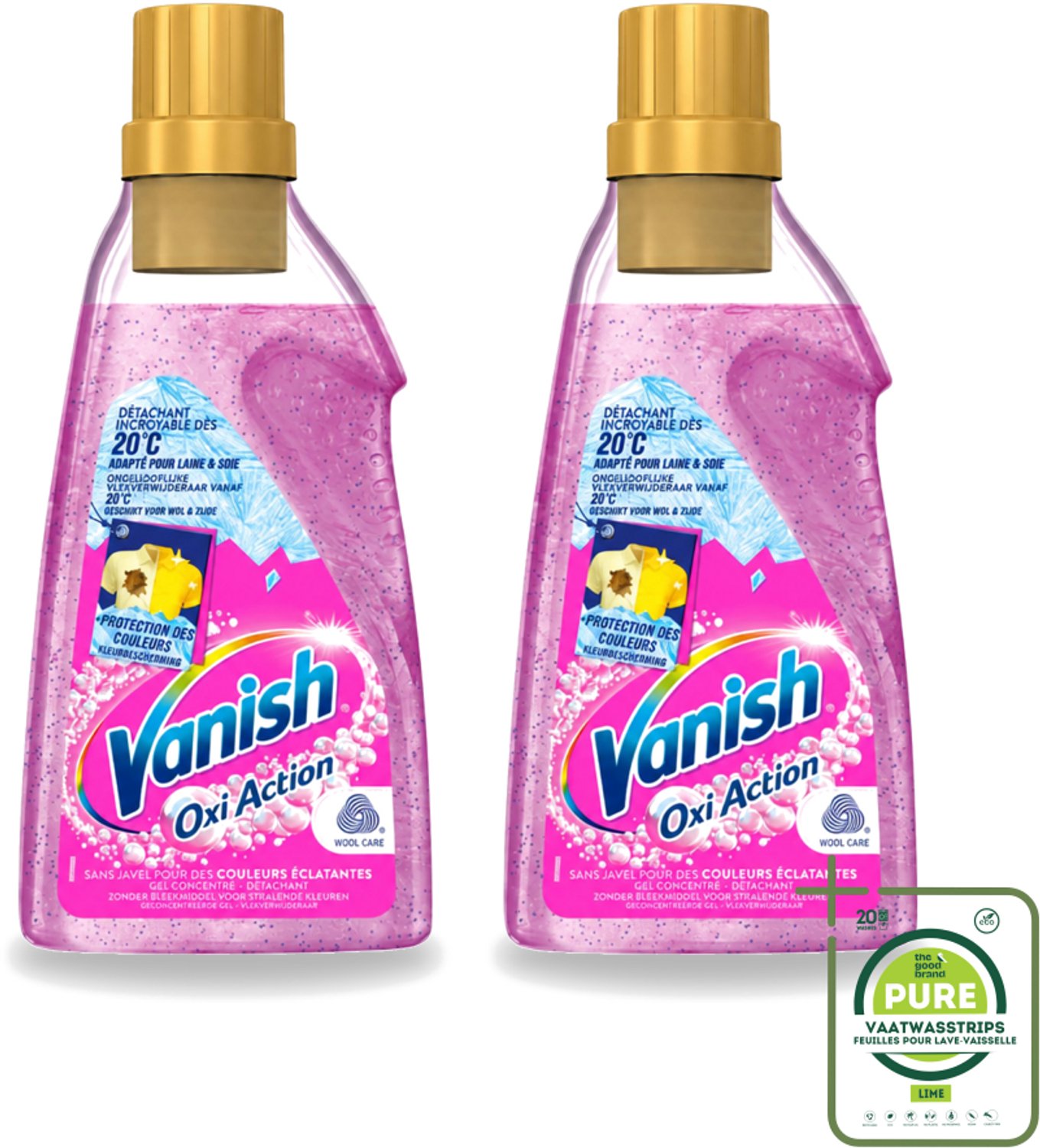 2 x Vanish – Wasbooster Gel – Oxi Action – 750 ml - Grootverpakking - Vaatwasstrips - Wasbooster - Vlekverwijdering - Zuurstoftechnologie - Koud Water - Korte Wastijd