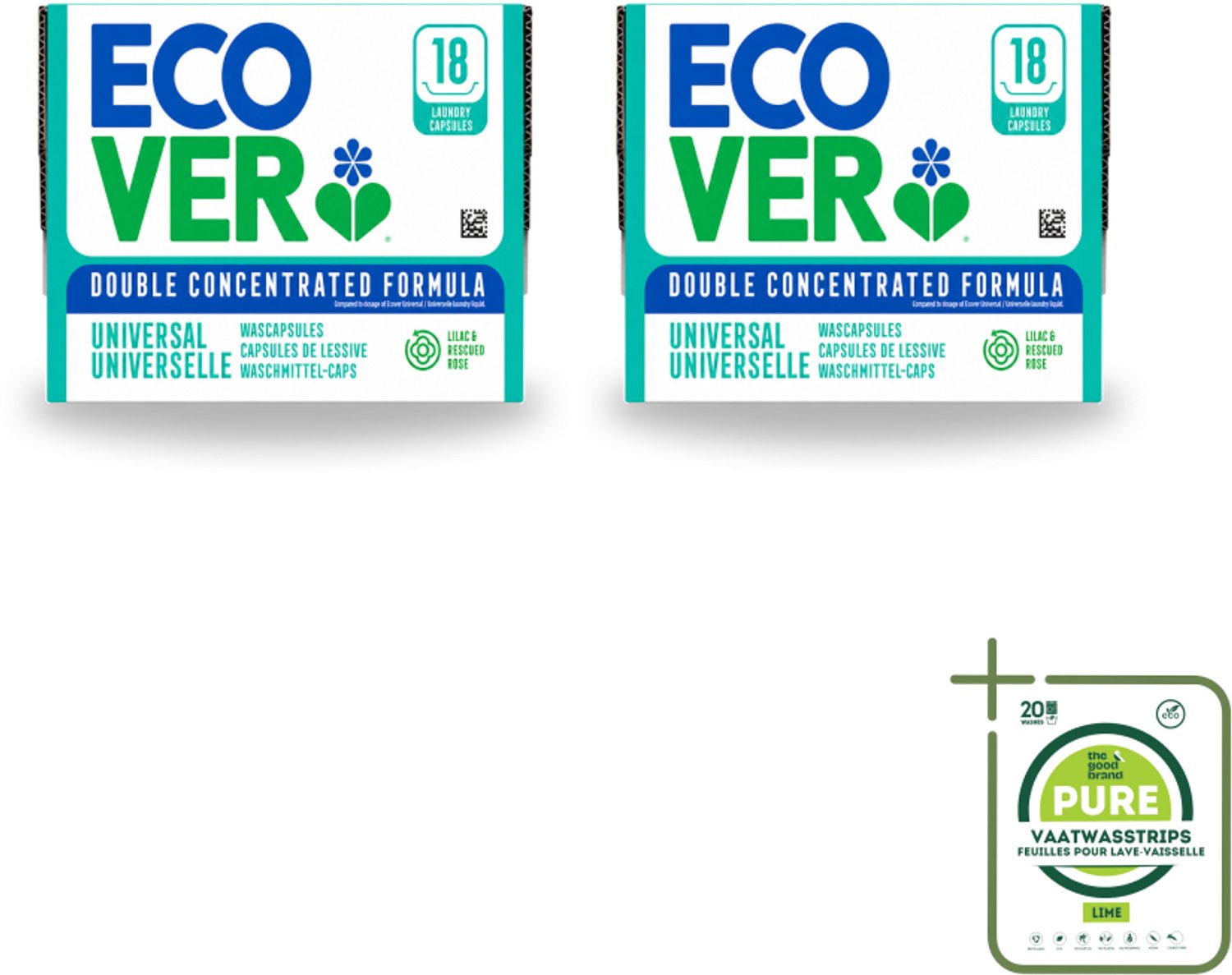2 x Ecover - Wascapsules - Universal - Lilac & Rescued Rose - 18 Capsules - Grootverpakking - Vaatwasstrips - Wascapsules - Wasmiddel - Reiniging - Kleding Reinigen - Kleuren Herstellen