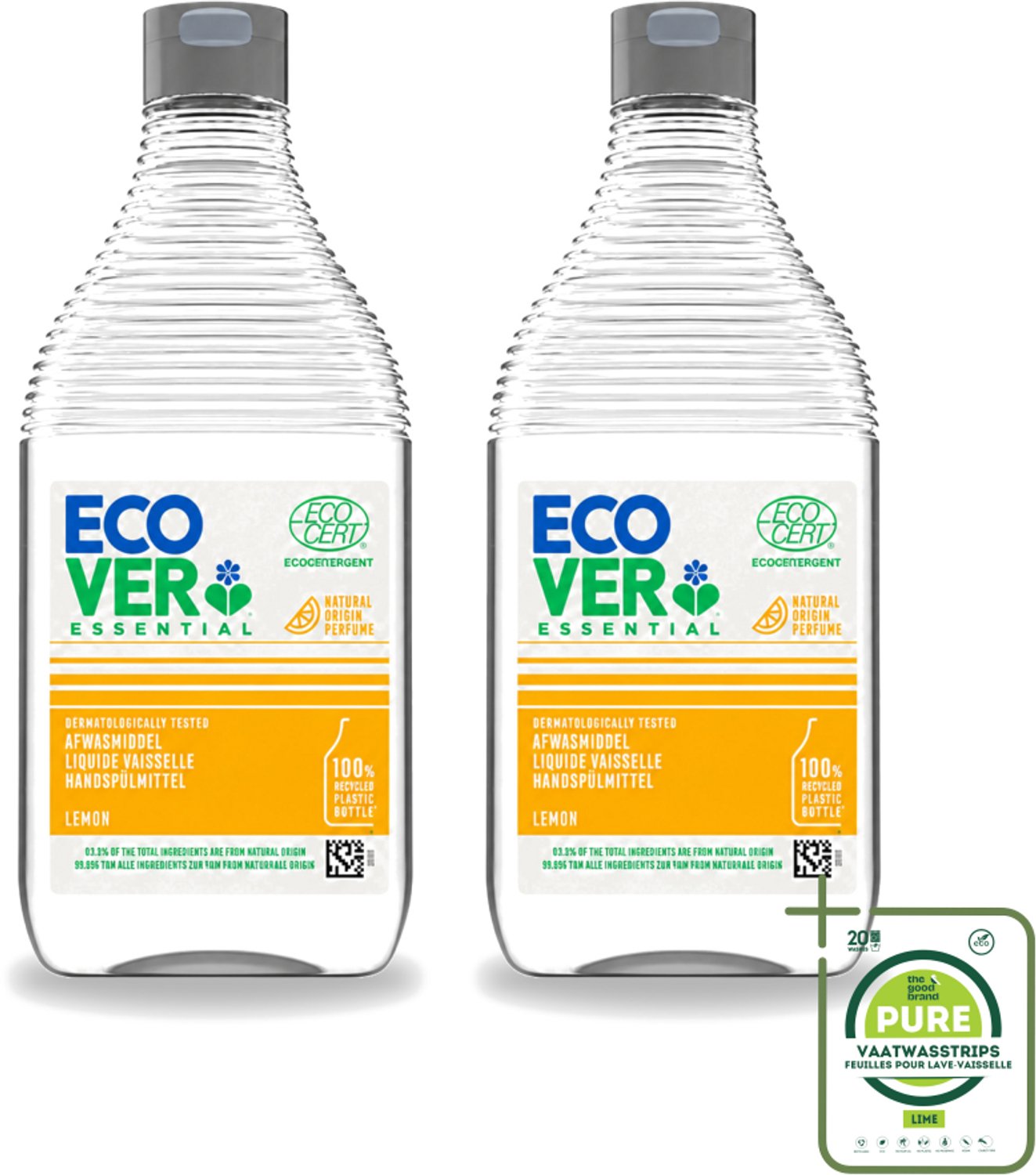 2 x Ecover - Afwasmiddel Essential - Citroen - 450 ml - Grootverpakking - Afwasmiddel Citroen - Plantaardig Afwasmiddel - Ecologisch Afwasmiddel - Duurzaam Afwasmiddel - Fris Afwasmiddel