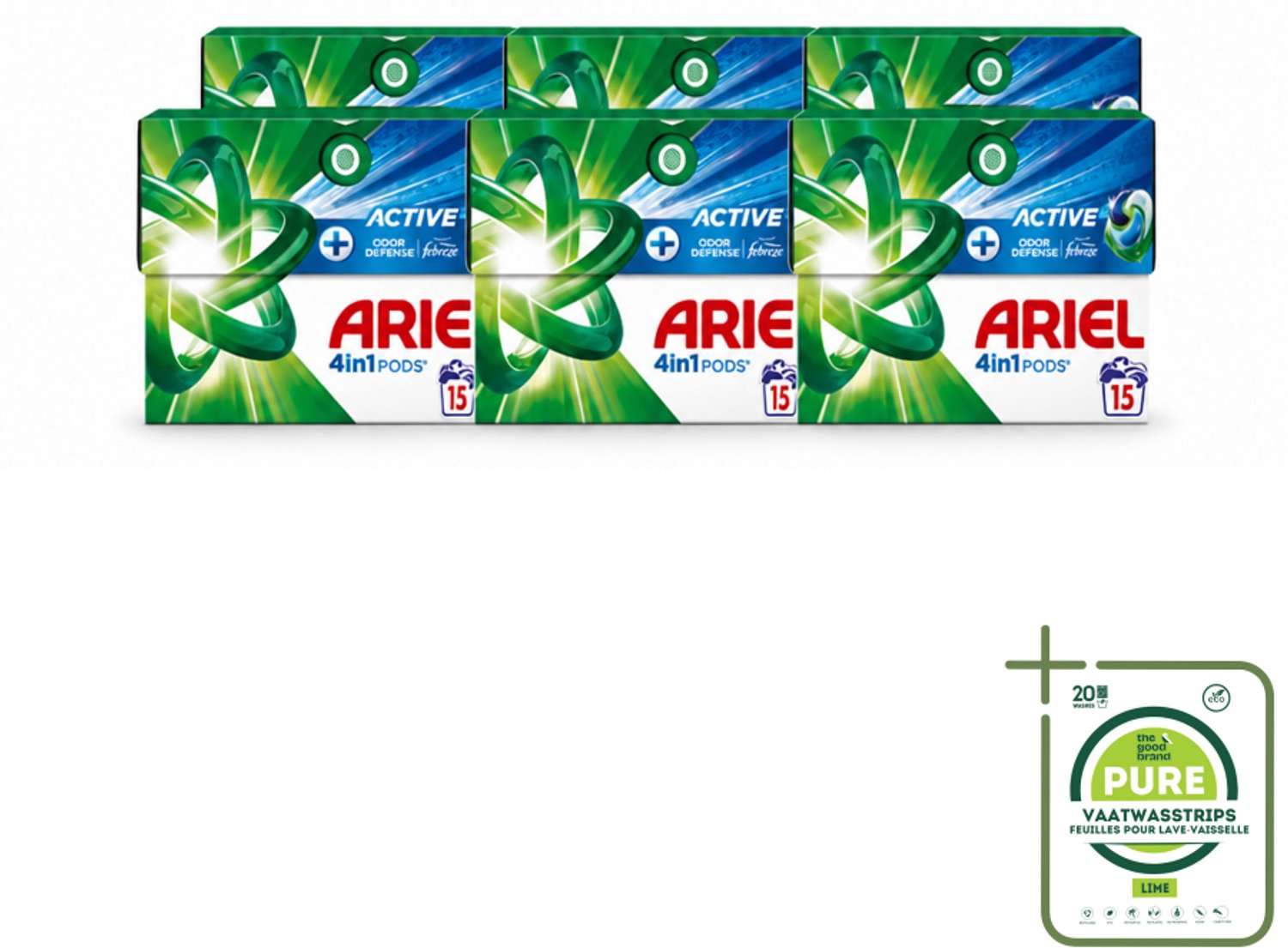 6 x Ariel - 4in1 Wasmiddel Pods - Actieve Geurbestrijding - 15 Pods - Grootverpakking - Vaatwasstrips - Wasmiddel Pod - Geurverzorging - Zweetgeuren Verwijderen - Frisheid - Wasmiddel Voor Kleding