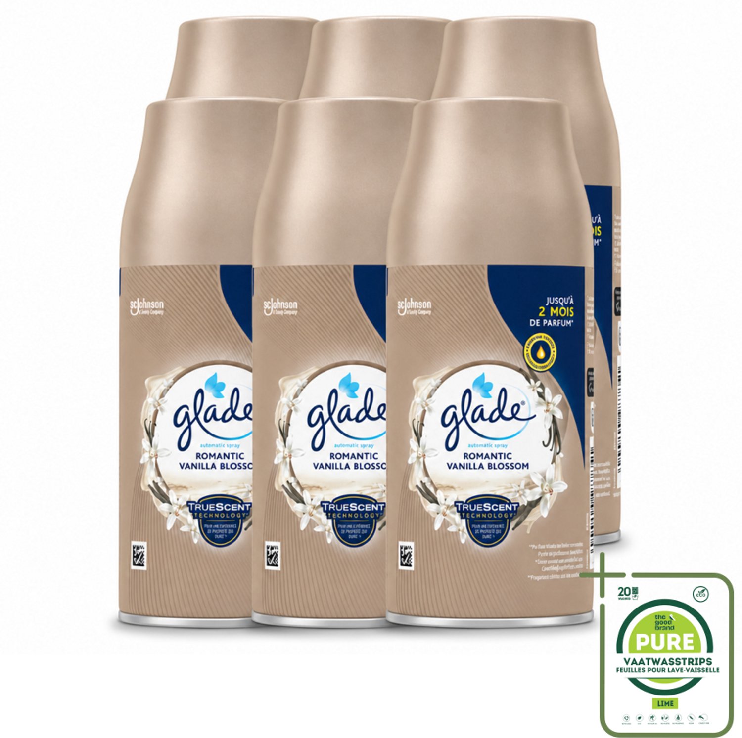 6 x Glade - Romantic Vanillebloesem Navulling - 269 ml - Grootverpakking - Vaatwasstrips - Romantische Geur - Vanille - Bloesem - Geurverspreiding - Essentiële Oliën