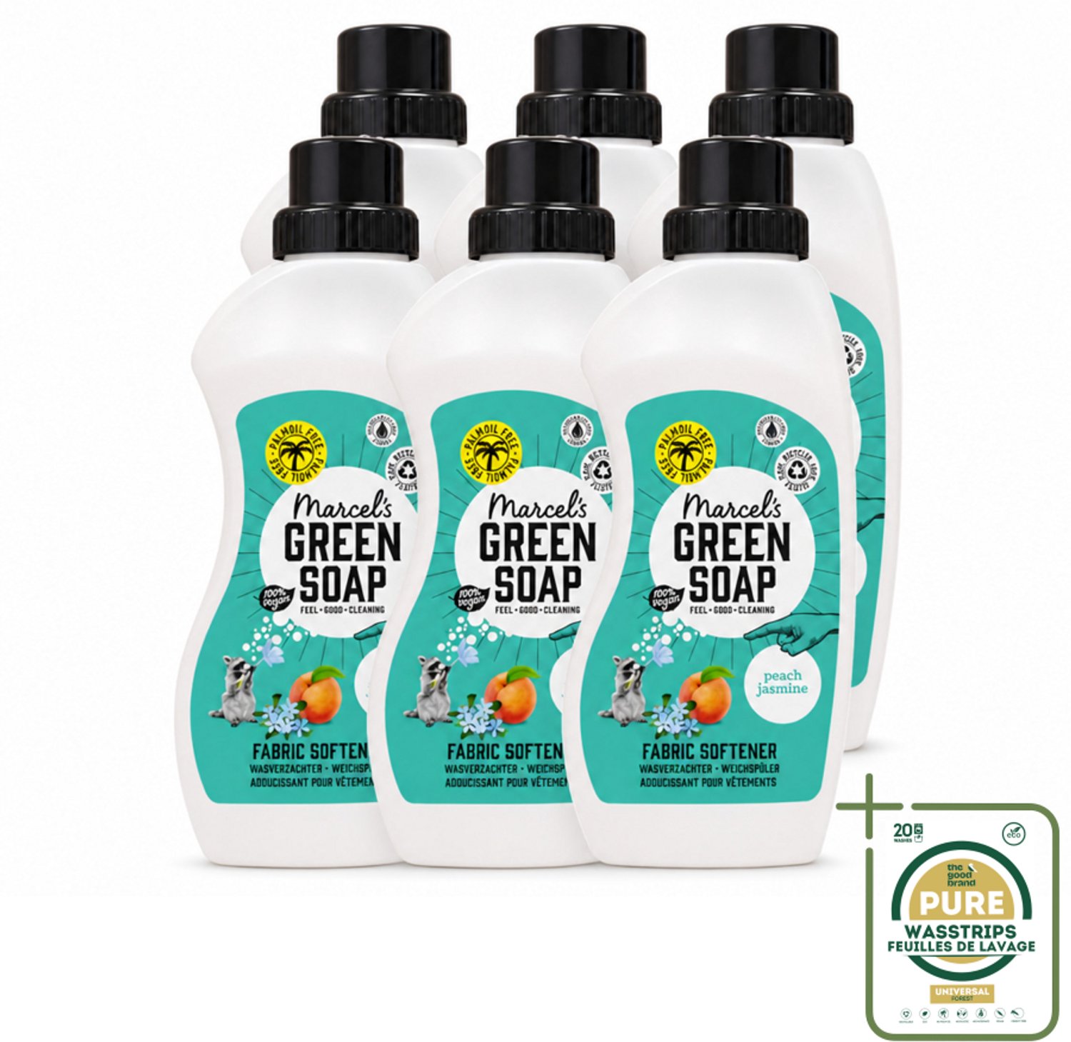 6 x Marcel's Green Soap - Wasverzachter - Perzik & Jasmijn - Zachte frisheid - 30 Wasbeurten - 750 ml - Wasstrips - Wasverzachter - Wasverzachter Perzik En Jasmijn - Wasverzachter Voor Kleding - Wasverzachter Frisheid - Wasverzachter Vegan