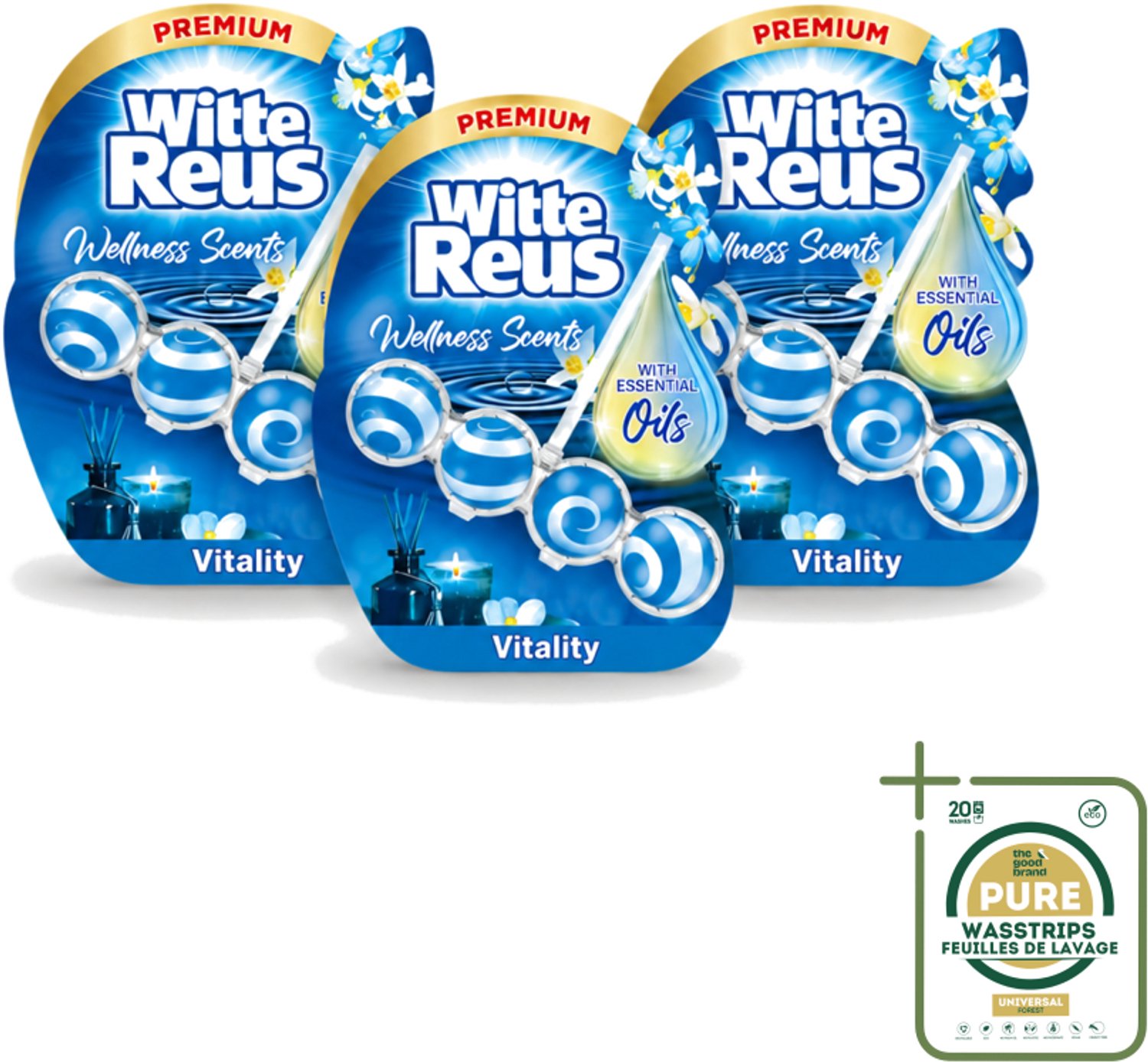 3 x Witte Reus - Wellness Scents Toiletblok - Vitality - 1 Toiletblok - Wasstrips - Toiletblok - Reiniging - Geur - Wellness - Anti-kalk
