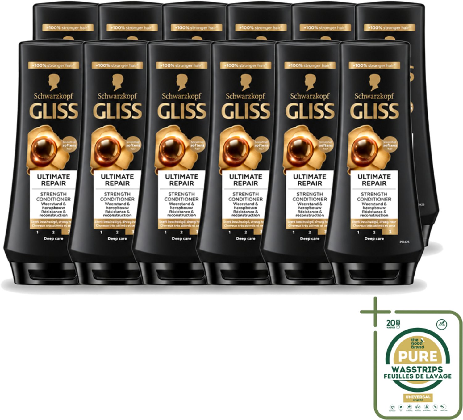 12 x Gliss - Hair Repair - Conditioner voor Ultiem Herstel van Beschadigd Haar - 200 ml - Wasstrips - Haarherstel - Beschadigd Haar - Keratine - Haarverzorging - Crèmespoeling