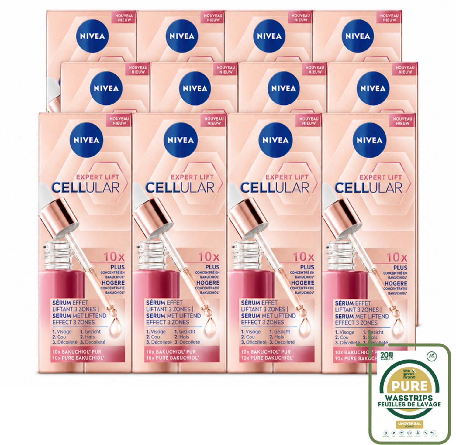 12 x NIVEA - Gezichtsserum - CELLular Expert Lift - Met Bakuchiol - Liftend effect - Alternatief voor Retinol - Voor alle huidtypen - 30 ml - Wasstrips - Gezichtsserum - Anti-aging - Bakuchiol - Liftend Effect - Huidverzorging