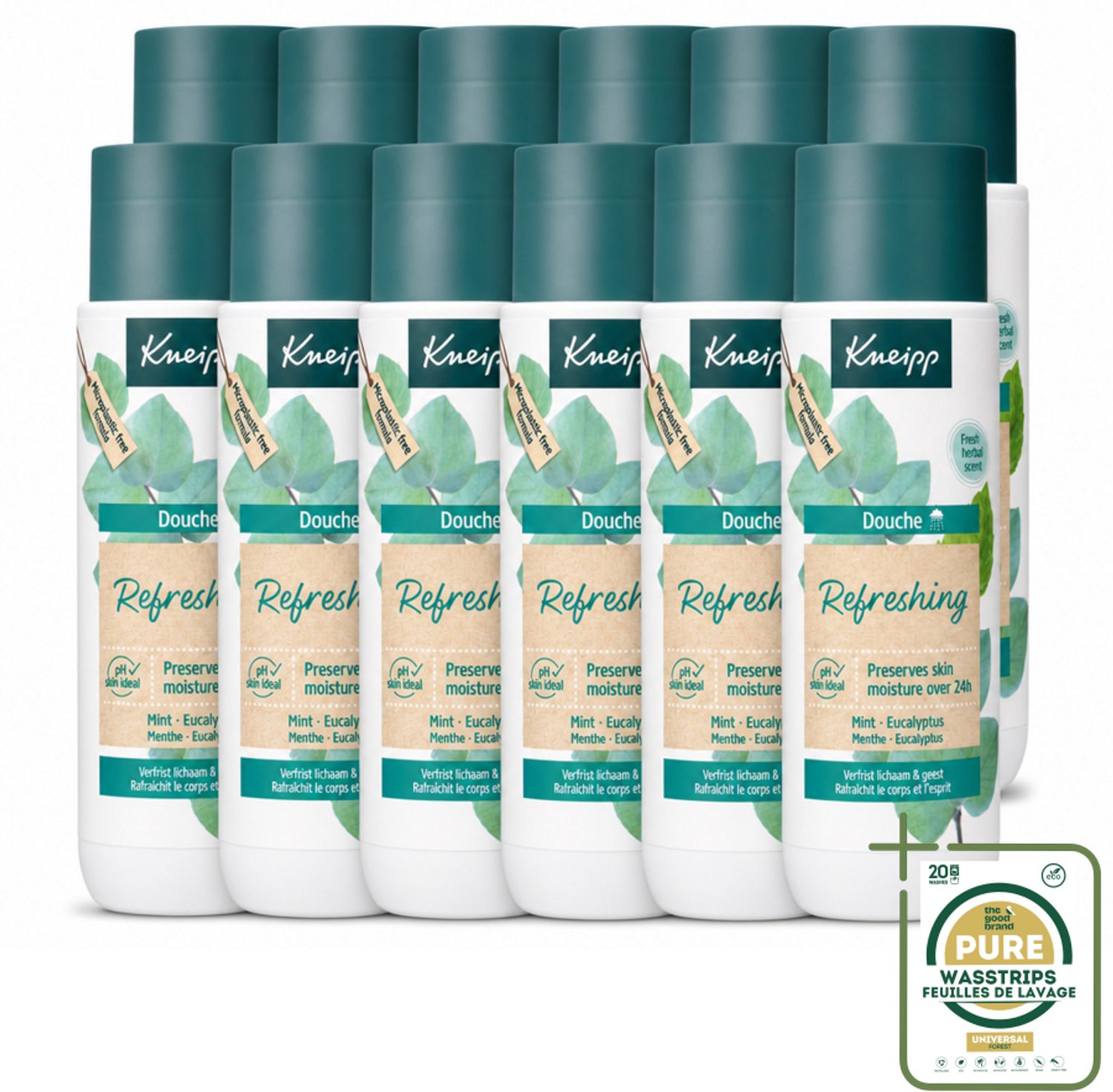 12 x Kneipp - Douchegel - Refreshing - Mint Eucalyptus - 200 ml - Wasstrips - Douchegel Mint Eucalyptus - Frisheid - Huidverzorging - Zeepvrije Douchegel - Mint En Eucalyptus