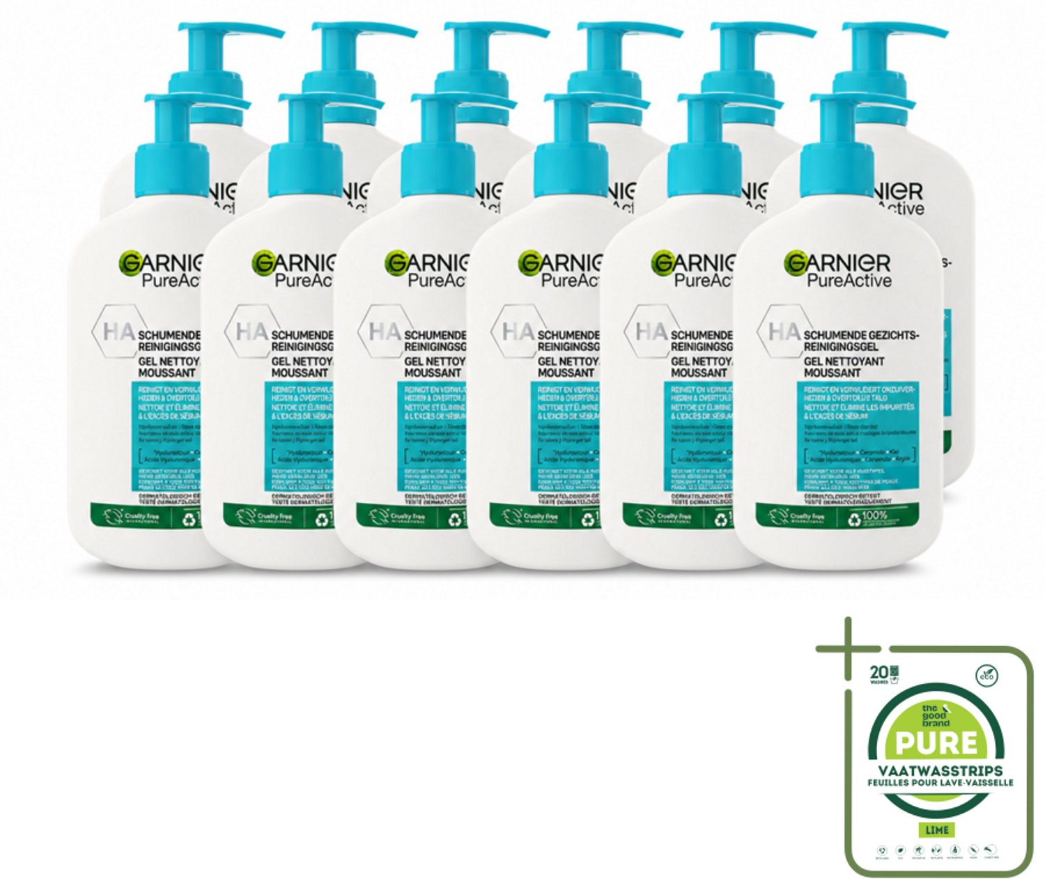 12 x Garnier - Pure Active - Gezichtsreiniger - Hydraterend - 250 ml - Grootverpakking - Vaatwasstrips - Gezichtsreiniger - Hydraat - Huidverzorging - Zuivere Huid - Huidbarrière