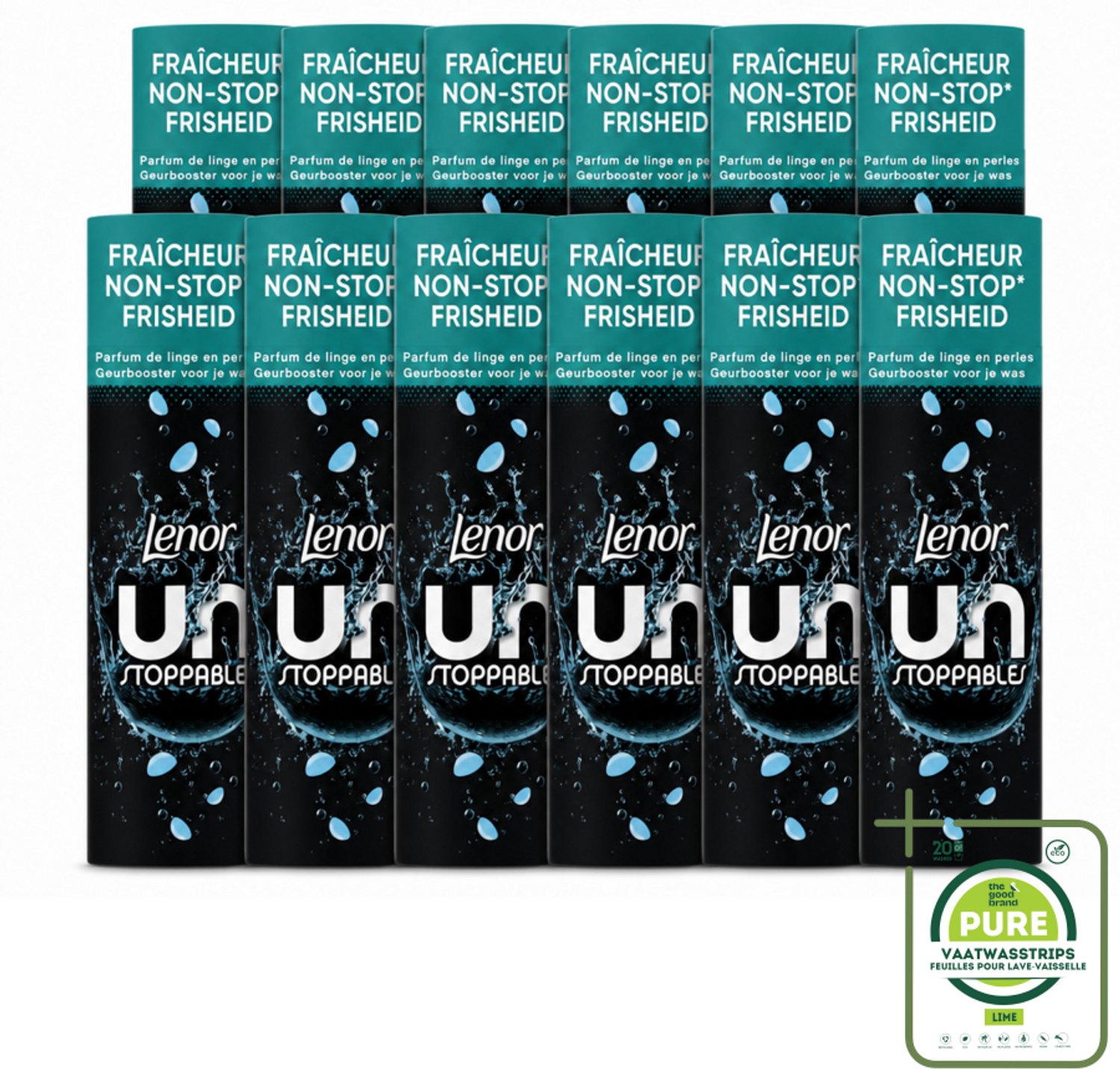 12 x Lenor Unstoppables - Geurbooster - Fris - Non-Stop Frisheid - 19 Wasbeurten - Grootverpakking - Vaatwasstrips - Geurbooster - Frisheid - Citrus - Fruit - Bloemen