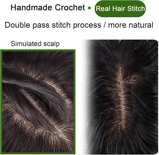 Topper van echt haar voor vrouwen, krullend, golvend, 13 x 14 cm, middendeel, zijden basis, clip-in haarstukjes boven met pony (bruin, haar 40 cm) — afbeelding 2