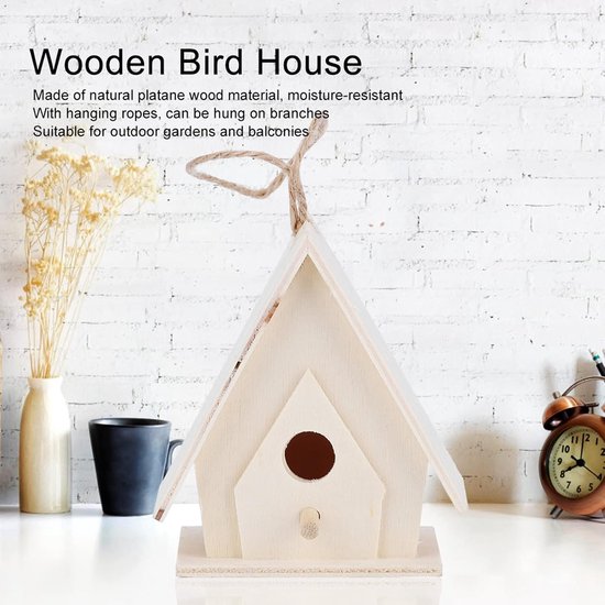 4 stuks Mini Opknoping Houten Vogelhuis Nesten Kooi Ornament Ambachten DIY Fokken Papegaai Vogel Nestkast Buiten Opknoping Vogelhuisje voor Tuin Yard Decor — afbeelding 4