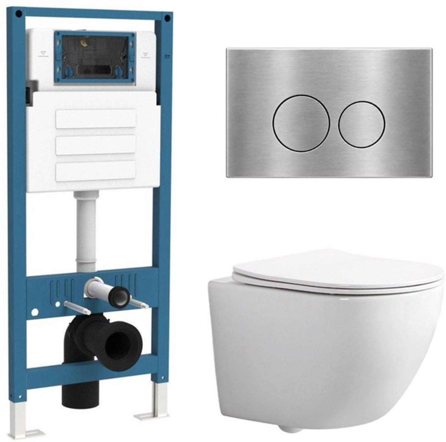 QeramiQ Dely Swirl Compact Toiletset - inbouwreservoir QeramiQ flush - slim zitting - metalen bedieningsplaat RVS - ronde knoppen - glans wit