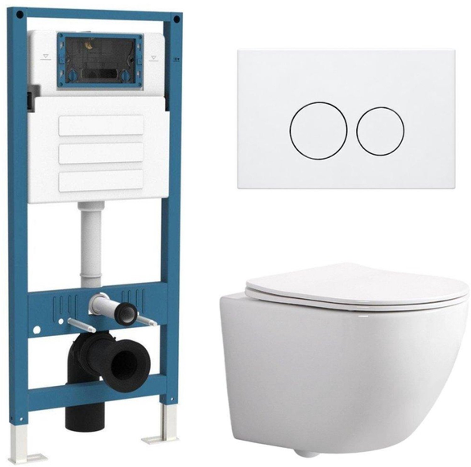 QeramiQ Dely Swirl Compact Toiletset - inbouwreservoir QeramiQ flush - slim zitting - metalen bedieningsplaat mat wit - ronde knoppen - glans wit
