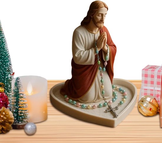 Rozenkrans standaard - 10,2 cm halsketting display display display retro katholiek religieus ornament, elegante rozenkrans organizer | stabiele hars basis voor boekenkast, kantoor, slaapkamer, tafel — afbeelding 5