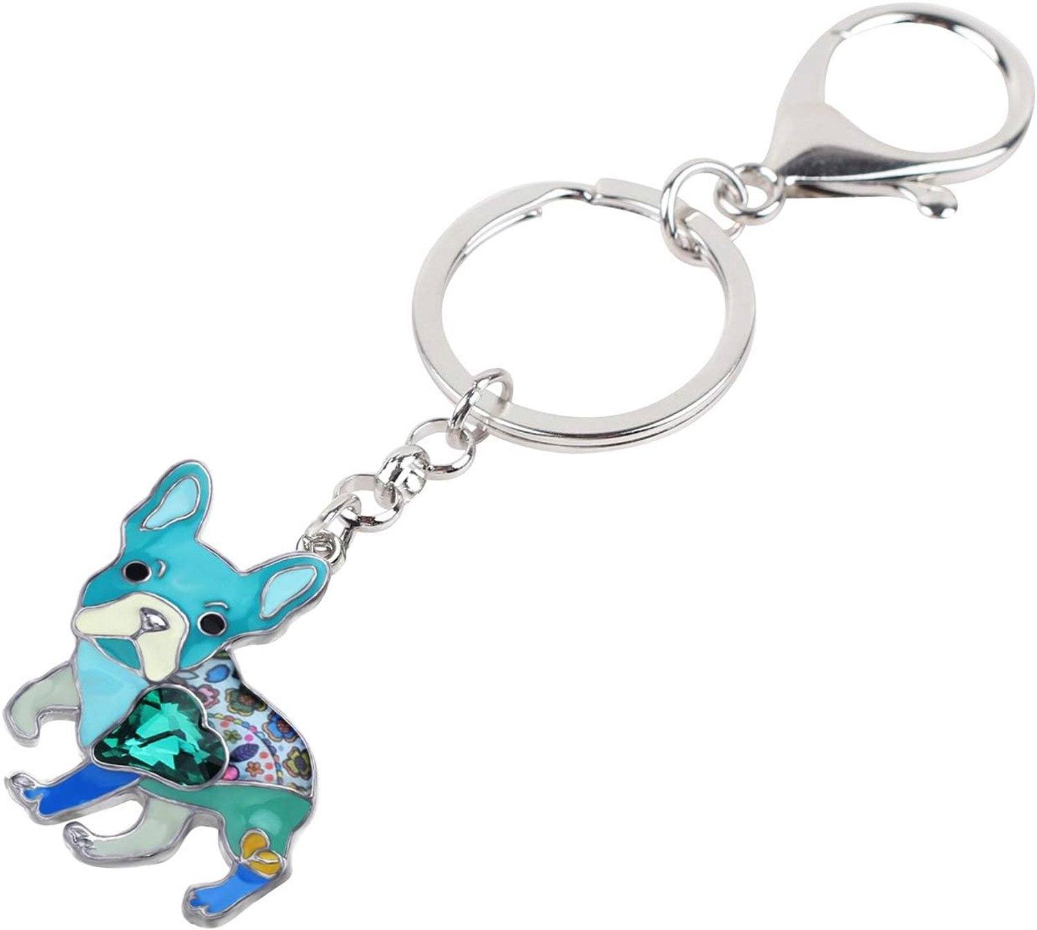 Emaille Zinklegering Leuke Hond Sleutelhanger Auto Sleutelhanger Sleutelhanger Huisdieren Sieraden Geschenken Voor Vrouwen Meisjes Honden Liefhebbers, Blauwe Franse Bulldog, M