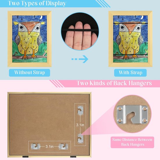 [2 stuks] Kunstlijsten voor kinderen, 8,5 x 11 cm Frontopening Kids Artwork Frames Verwisselbaar, Gouden Kunstwerk Display Opbergframe voor Muur, Geschikt voor 50 stuks, voor 3D Foto, Ambachten, — afbeelding 4