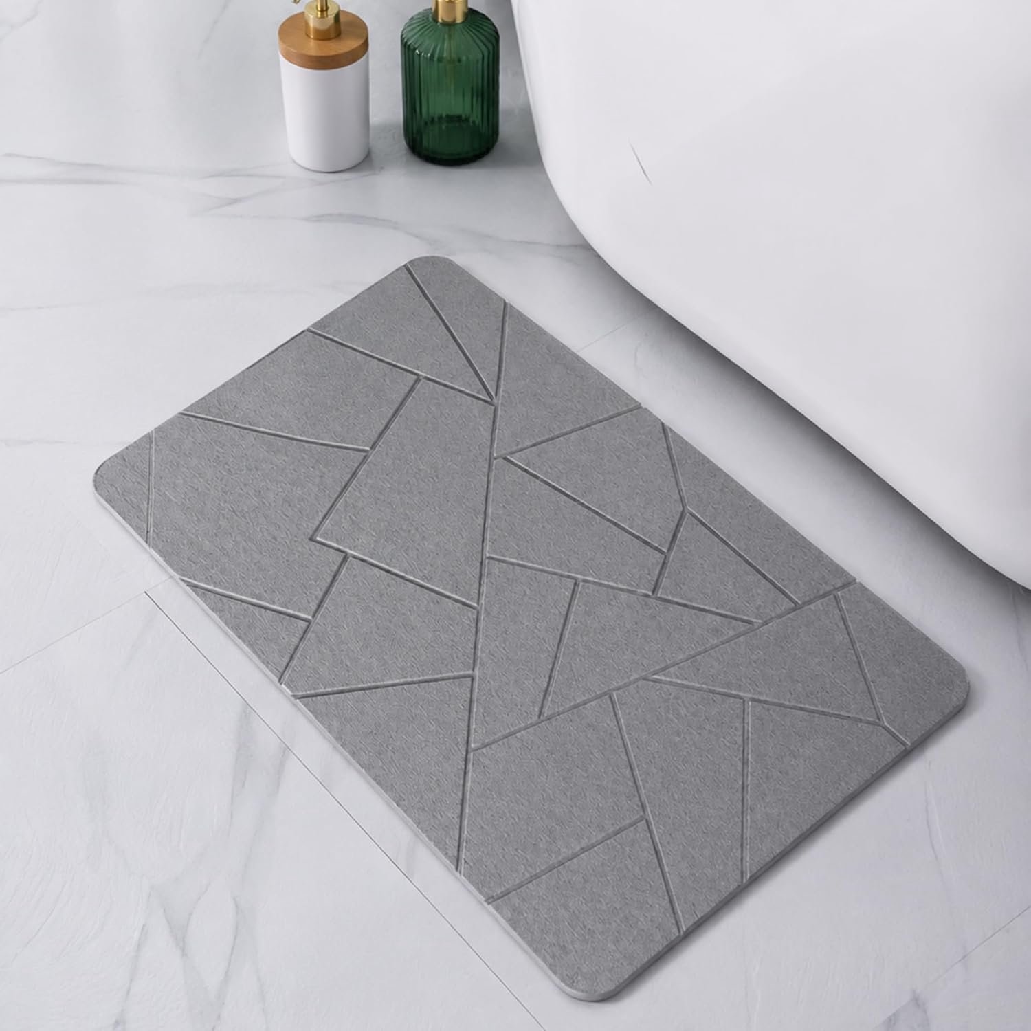 Diatomiet Steen Badmat Anti-slip (60 x 39 cm)| Sneldrogende Douchemat Super Absorberend | Badkamer Vloerkleed Schimmelwerend & Hygiënisch | Stone Bath Mat (Grijs Mozaïek)