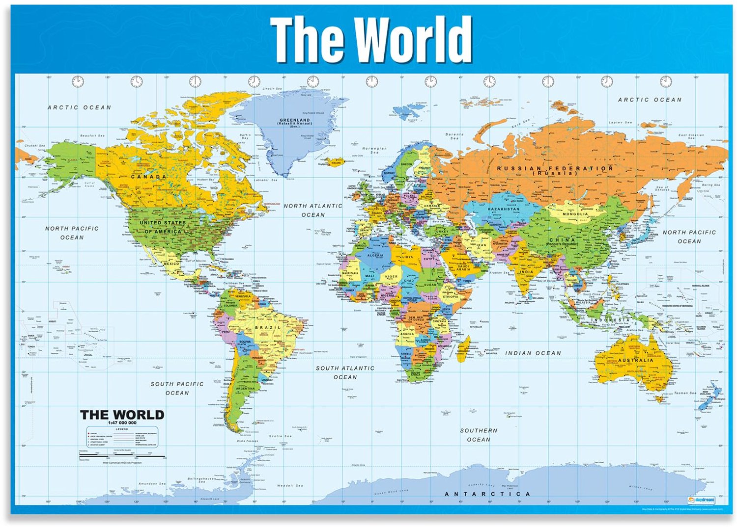 Wereldkaart - Geografie Posters - Glanzenpapier van 850 mm x 594 mm (A1) - Geografie Klassikale Posters - ShopVlot