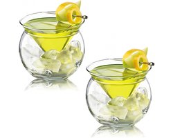 Martini Champagneglazen, cocktailkoelers, tussenlaag, driehoek, cocktail, ijskristal, wijnglas, fruitserveerschaal, glazen slakom, serveerschaal met ijshouder, set van 2 (CUPS01, M)