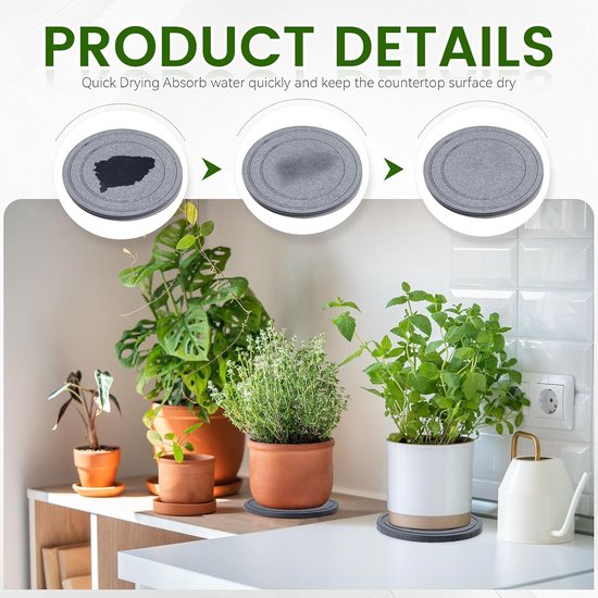 3 stuks diatomeeënaarde plantenschotels voor binnen, ronde 5,9 inch Instant Dry Pot Schotels voor Planten Onderzetters, Diatomeeënaarde Planter Tray, Donkergrijze Bloempot Tray (20 cm) — afbeelding 3