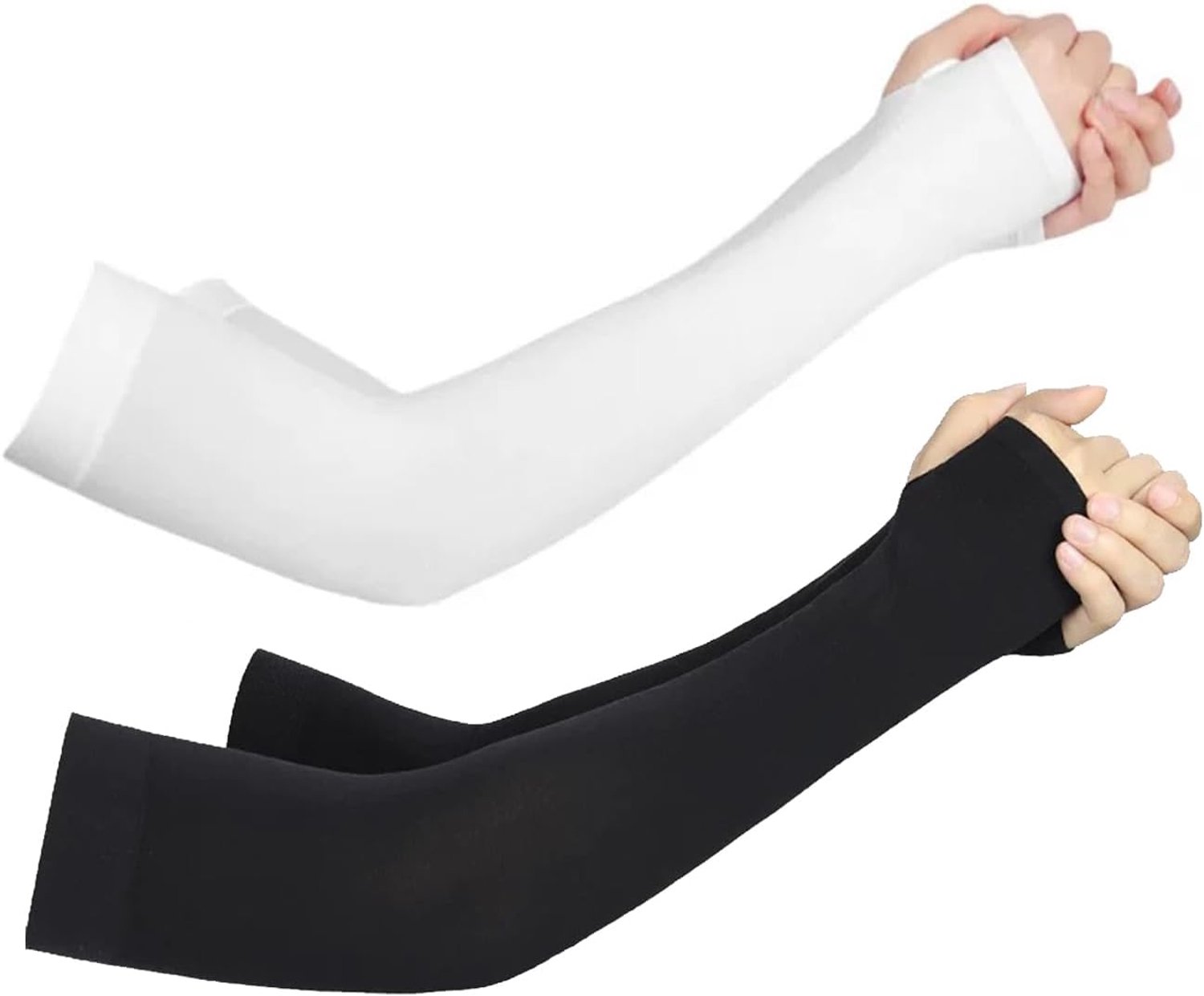 2 paar armwarmers, ijszijde, mouwen, zonwering, mouwen, uv-bescherming, armbescherming, gaming, armsmouwen, wielrennen, heren, armbanden met duimgaten, voor dames en heren, voetbal, basketbal, golf