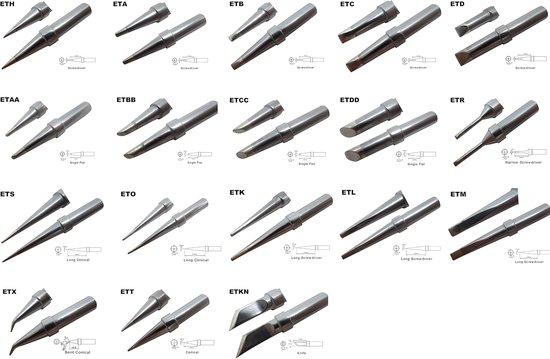 18 stuks ET vervangende soldeerpunten, gebruik voor WES51 WES50 WESD51 WE1010NA W1010 WE1010EU WTL1000S-0 WECP-20 PES51 PES50 LR21 LR20 soldeerstation ijzeren greeppunt soldeerboutpunt — afbeelding 5