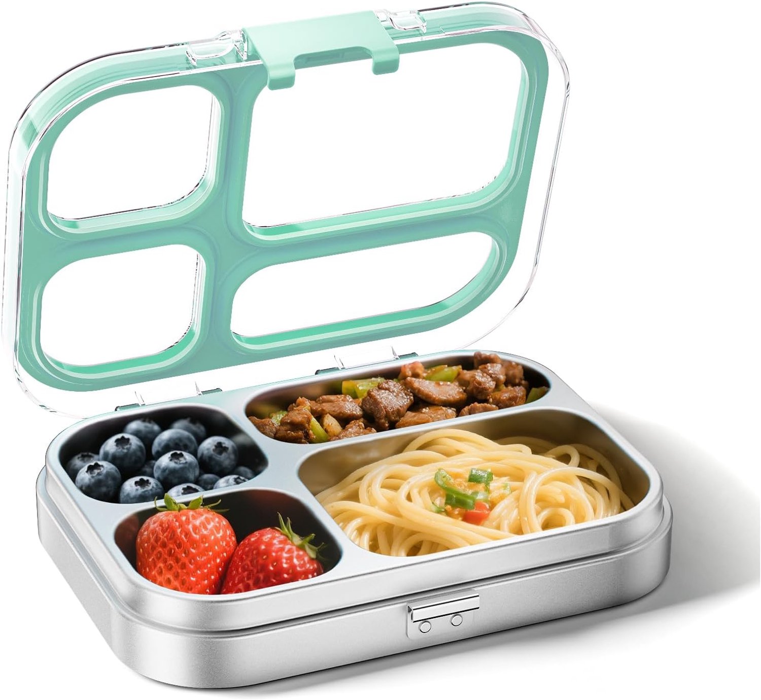 Roestvrijstalen broodtrommel voor kinderen, 800 ml, metalen bento-lunchbox met 4 vakken, lekvrije broodtrommel voor kleuterschool, kleuterschool, school, sandwichbox, lunchbox, lunchbox