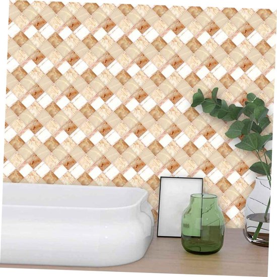 18 Stuks Delige Zelfklevende Tegelstickerset Waterbestendig Hittebestendig Imitatie Marmer Mozaïek Design Bruine Koffiekleurige Muurdecoratie voor Keuken Badkamer — afbeelding 4