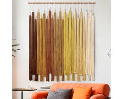 UXORSN Large Macrame Tapestry, Bohemian Chic Pearls, Tassels, Tapestry, Yellow Gradient, Geometric Aesthetic Boho Wall - ShopVlot