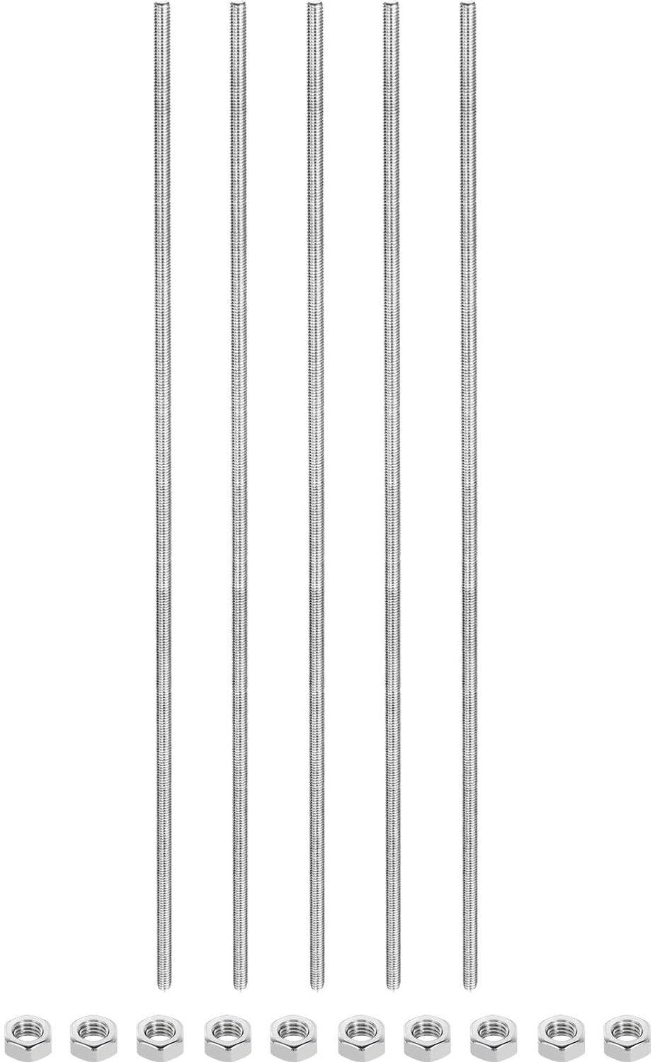 QUARKZMAN 5 stuks schroefdraadstangen M4 x 100 mm schroefdraadpennen 10 stuks zeskantmoeren, 1,25 mm - ShopVlot