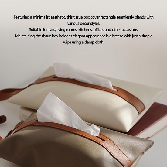 2 Stuks Tissue Box Cover, Lederen Gezichtspapier Opbergdoos met Ophangstrip, Krasbestendig Ontwerp, Rechthoekige Auto Tissue Houder voor Keuken Slaapkamer Nachtkastje Bureau (Beige Bruin) — afbeelding 3