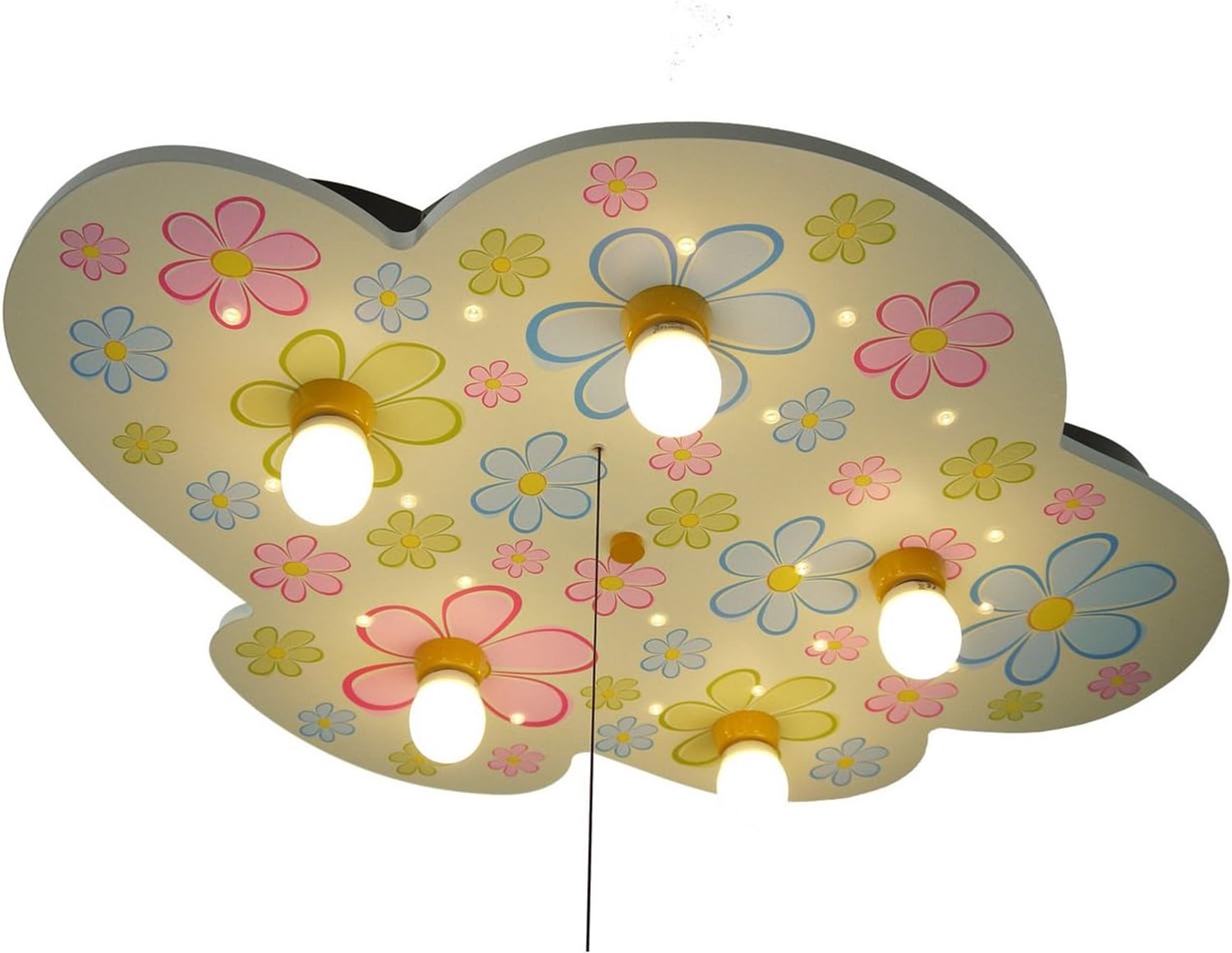 Niermann Standby 670A A++ tot E, plafondlamp wolk, kleurrijke bloemen "Amazon Echo compatibel", hout, 40 W, E14, meerkleurig, 74 x 57 x 7 cm