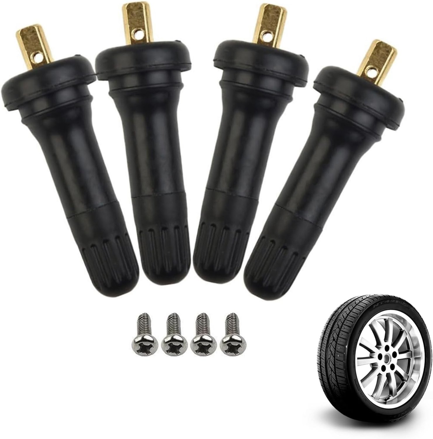 TPMS Sensoren en Ventielen, Rubber en Metaal, 4 Sets Vervangingsonderdelen voor Auto's, Betrouwbaar en Duurzaam Drukmonitoringssysteem