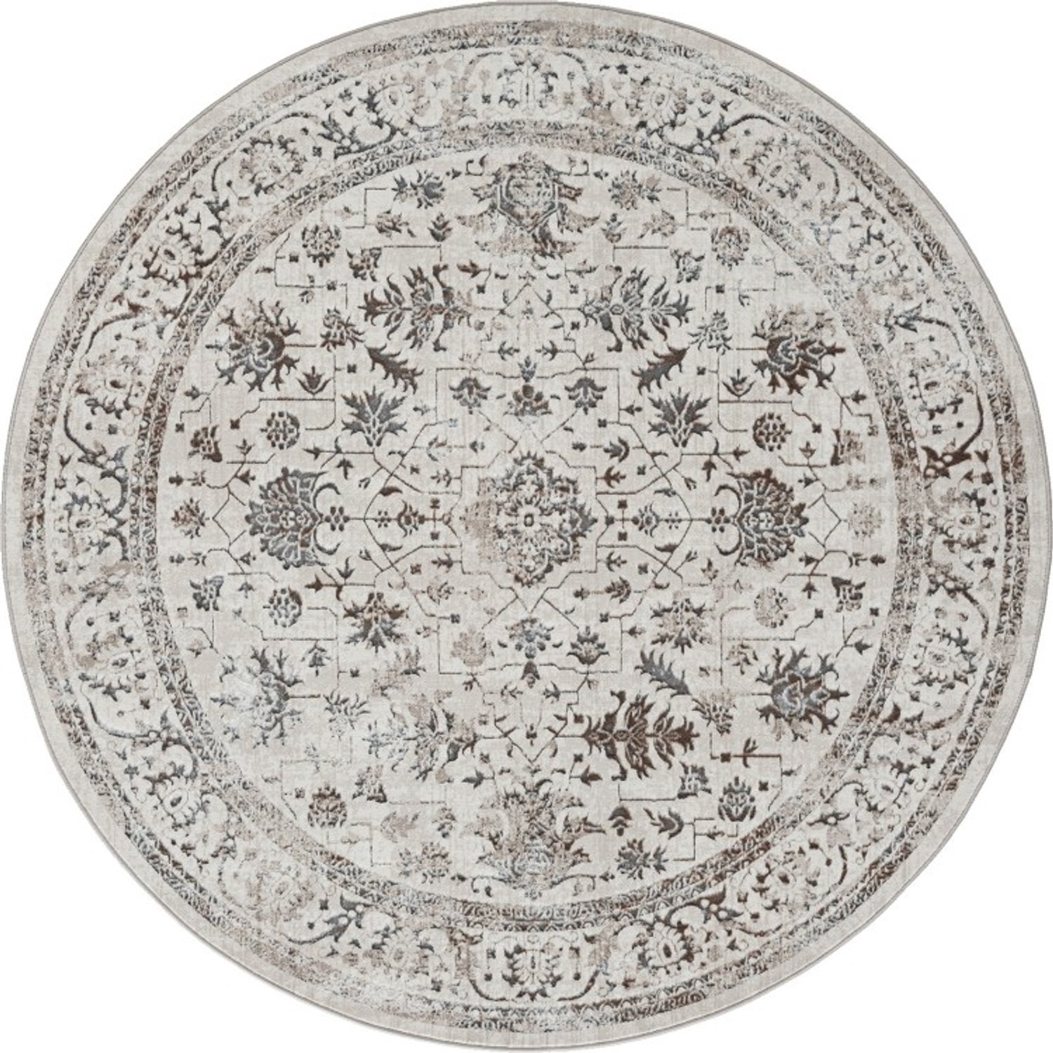 TapisTrend Designer tapijt Crème 200 cm rond Vintage oosters met bloemenmedaillon en klassieke rand voor de woon- en eetkamer Beige