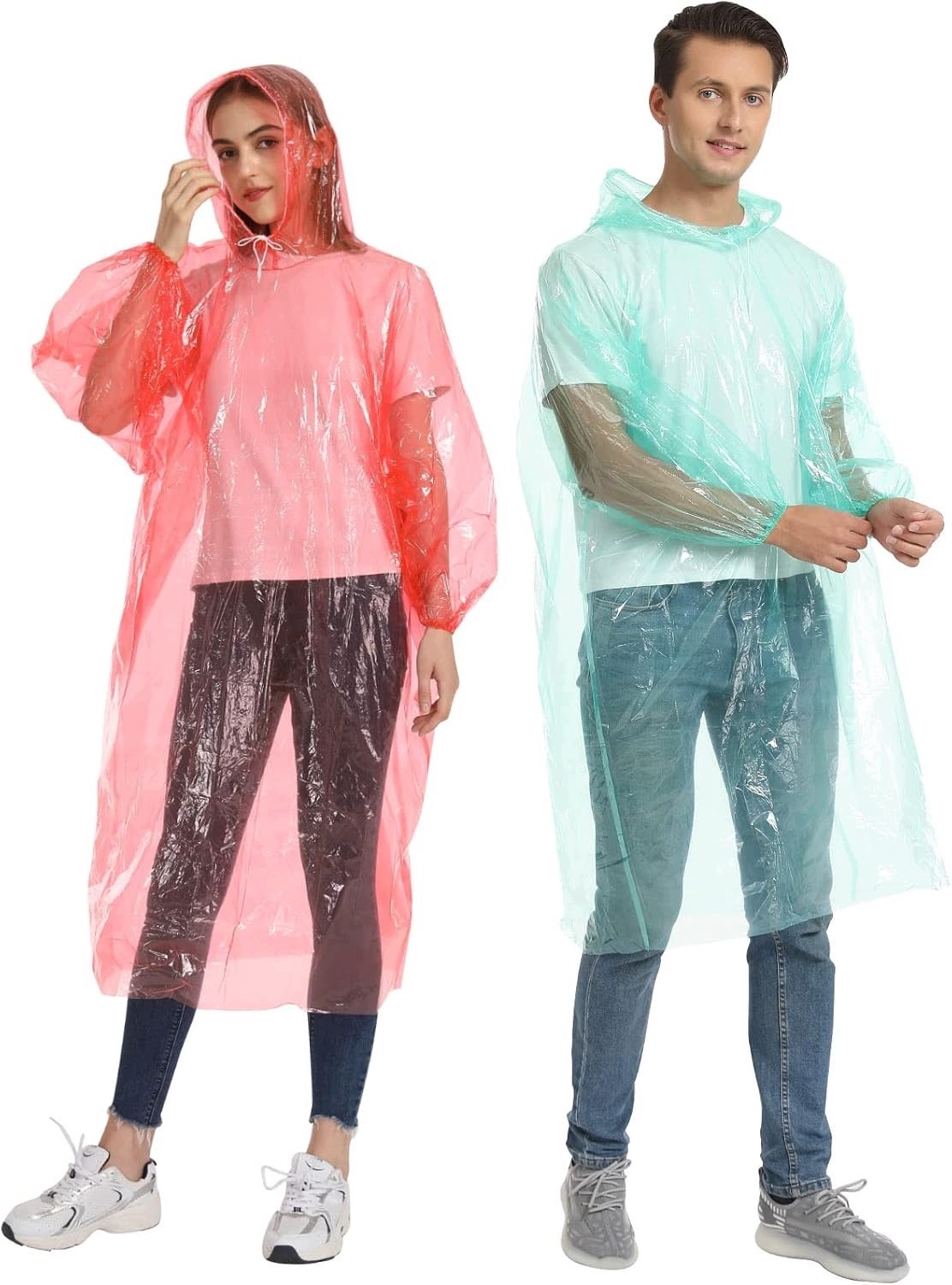 5x Lichtgewicht Regenponcho met Capuchon en Mouwen - Waterdicht